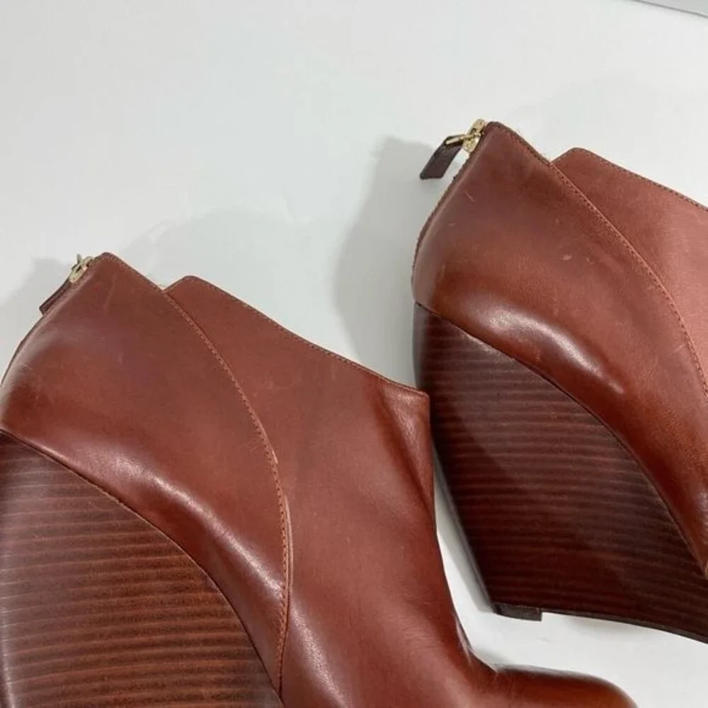 Nine West Womens Lottie Wedge Platform Shoes Zip Up‎ Brown Leather Size 9.5M